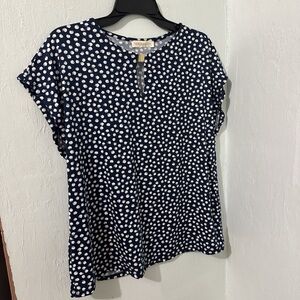 Elegant Navy and White Polka Dot Blouse